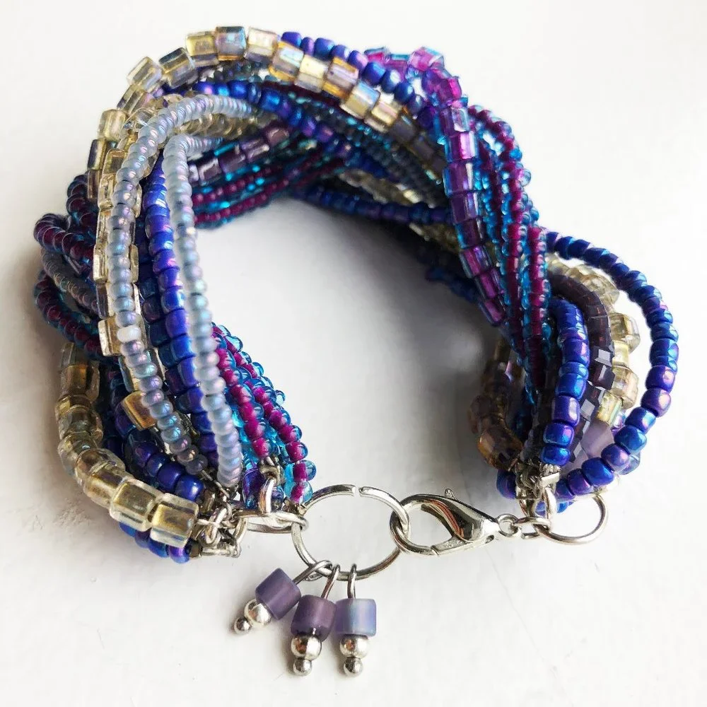Super chunky purple bracelet, statement wide seed bead bracelet